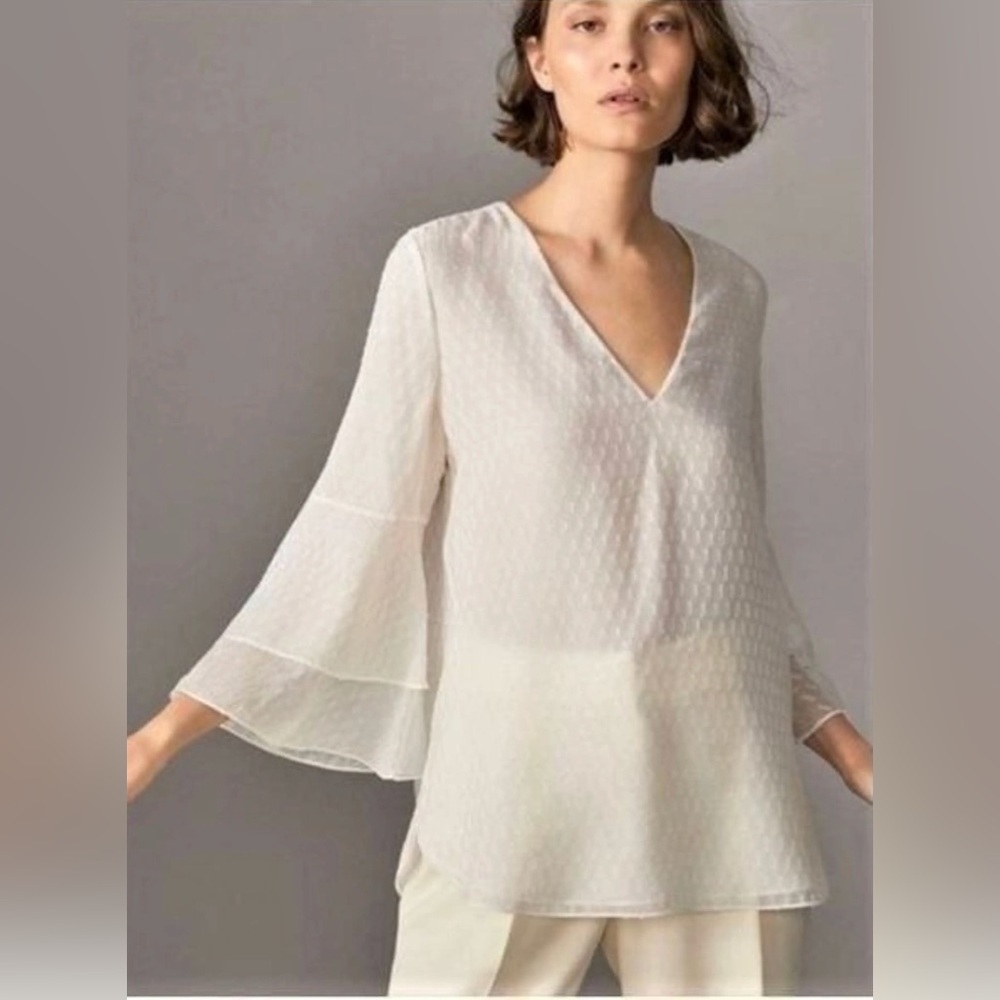 Massimo Dutti silk blend ivory bell sleeves blouse size‎ 6 NWOT